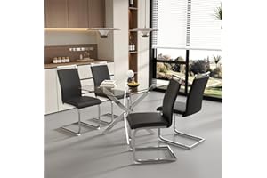 GOLDFAN Glass Dining Table Set for 4, 47 Inches Kitchen Table Set,5 Piece Rectangular Table and Black High Back Dining Chairs