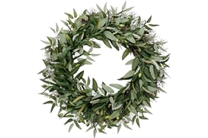 SOFTFLAME 24 inch Artificial Wreath Green Leaves Wreath Olive Branch Greenery Wreath, Perfect for Home Office Indoor Decoration