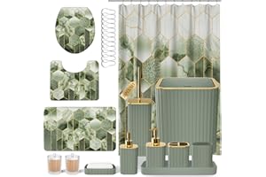 XLHOMO Bathroom Set - 26PC Bathroom Set with Shower Curtain and Rugs, Bathroom Accessory Set, Sage Green Bathroom Accessories Set, Trash Can & Soap Dispenser