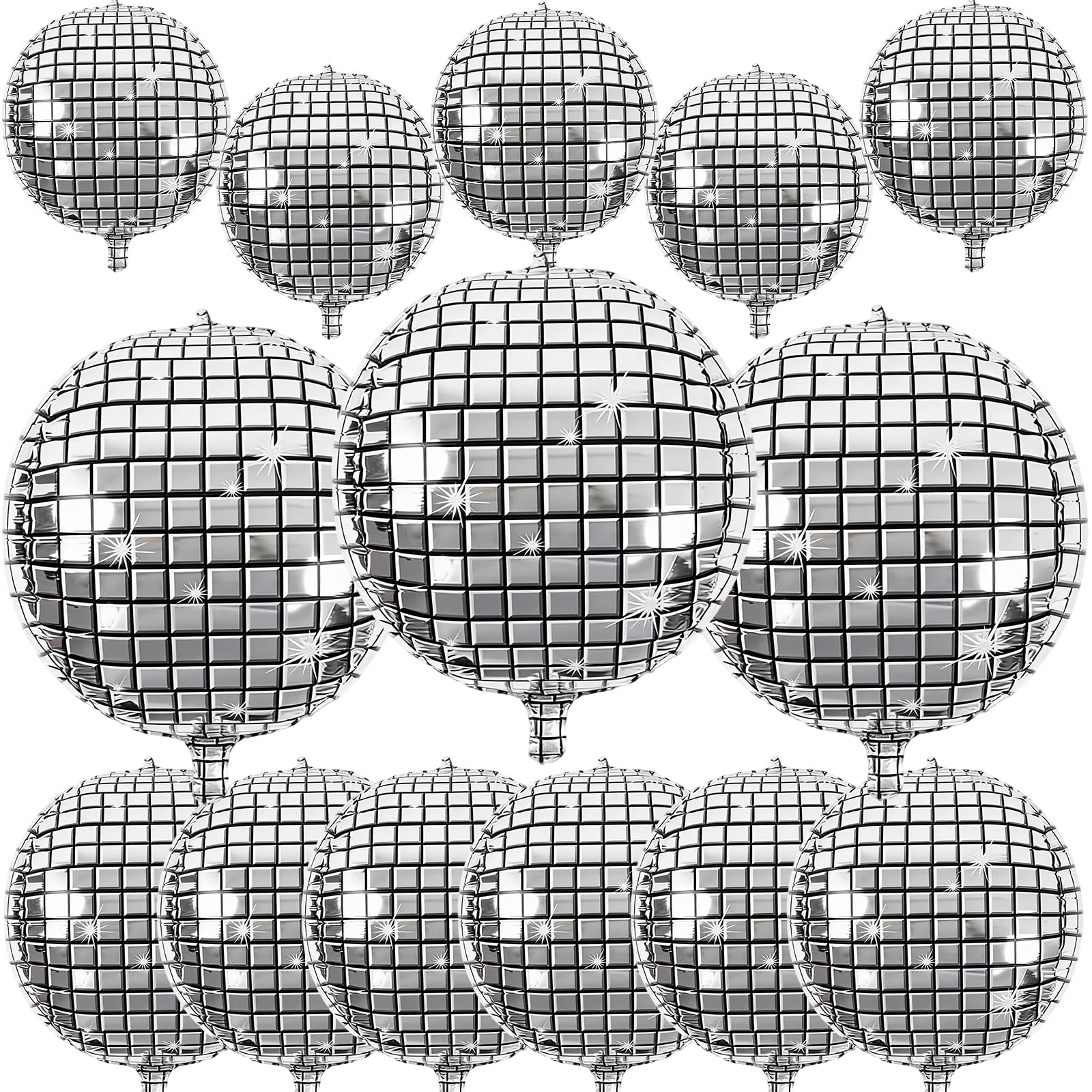 Froova 14 Pcs Disco Ball Balloons 22/15/10 4D Foil Balloons Metallic Silver Disco Mylar Balloon Chrome for Birthday Bachelorette 70s 80s 90s Themed Graduation Retro New Year Eve Prom Party Decor — image 1