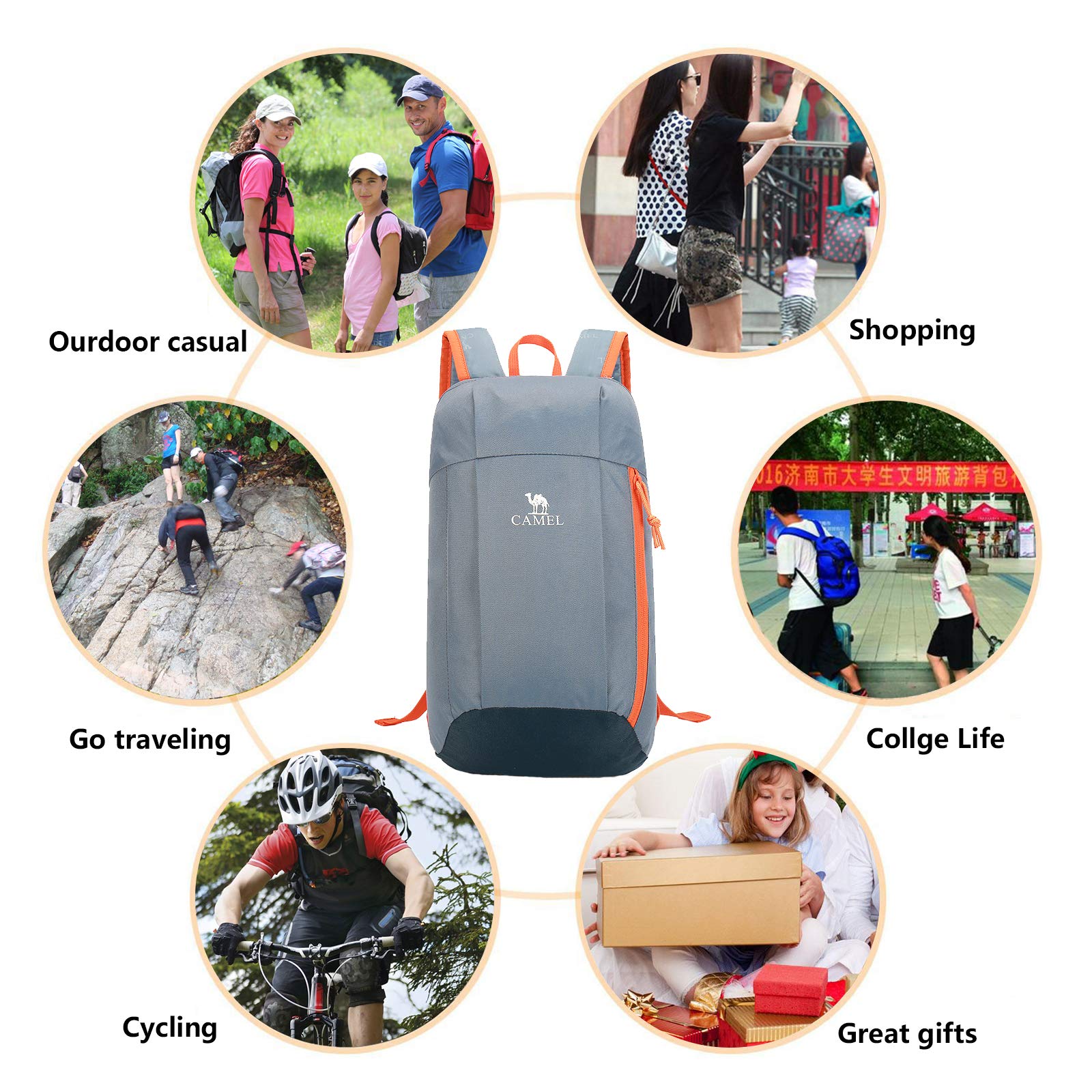 Camel 10L Lightweight Travel Backpack Outdoor Mountaineering Hiking Daypack with Durable & Waterproof (Dark Blue)