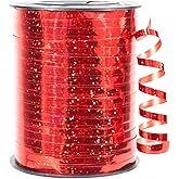Quhora 500 Yards Balloon Glitter Curling Ribbon, 1/5" Shiny Metallic Red Ribbon for Gift Wrapping, Birthday Party, Christmas Festival and Art Craft Florist Flowers Decoration