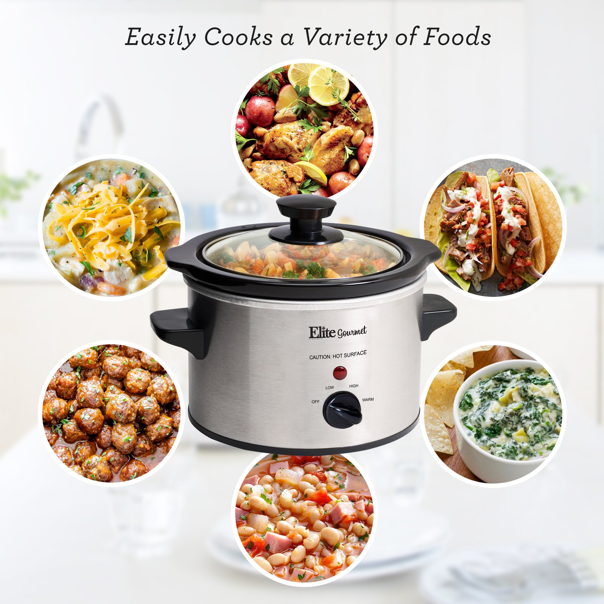 Elite Gourmet MST250XS Electric Slow Cooker, Adjustable Temp, Entrees