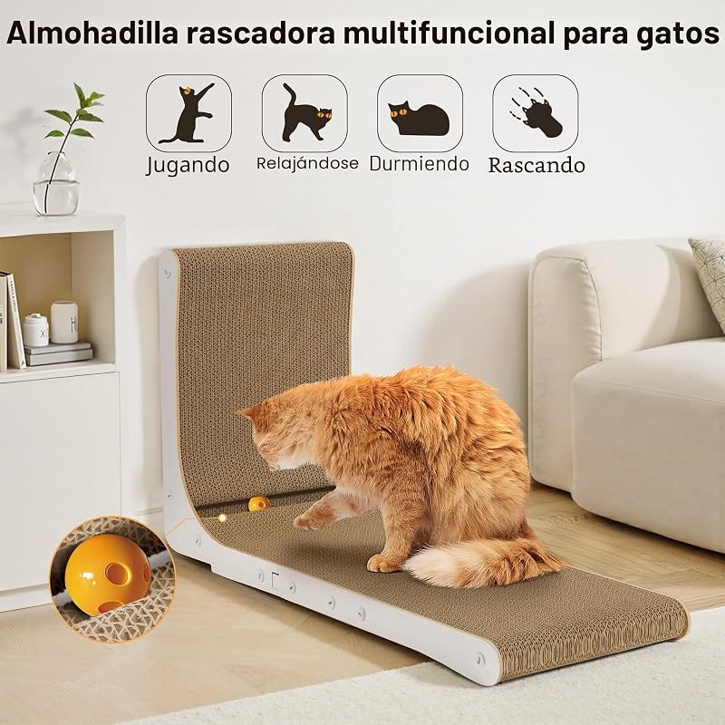 Arranhador para gatos em forma de L extra grosso, 68 cm, arranhador de cartão para gatos de interior, grande, branco