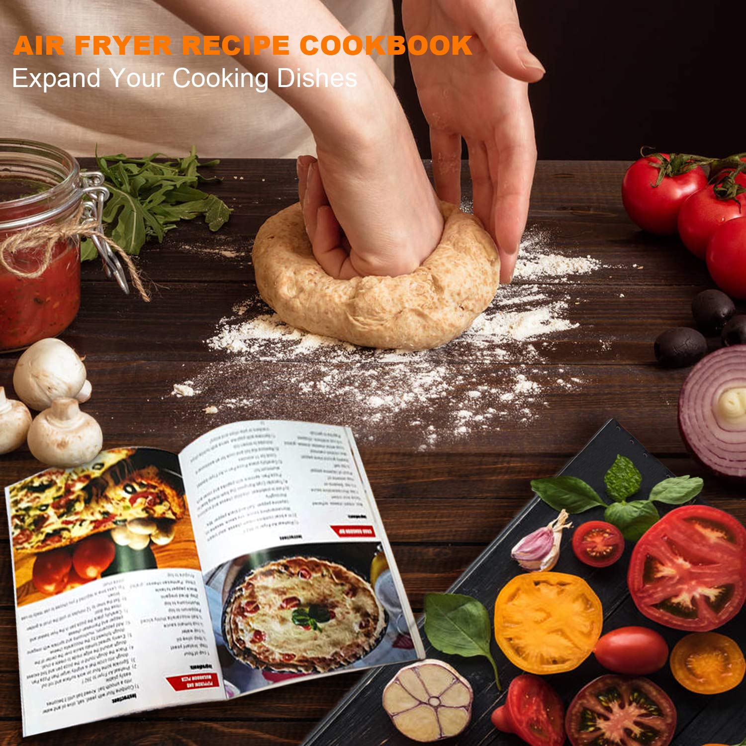 Air Fryer Accessories XL, 8 Inch Set Of 17 For Gowise USA Phillips Ninjia Cosori Cozyna 4.2QT 5.3QT 5.8QT Deep Air Fryer With 3 Magnetic Cheat Sheets And Recipes Cookbook Universal Accessories