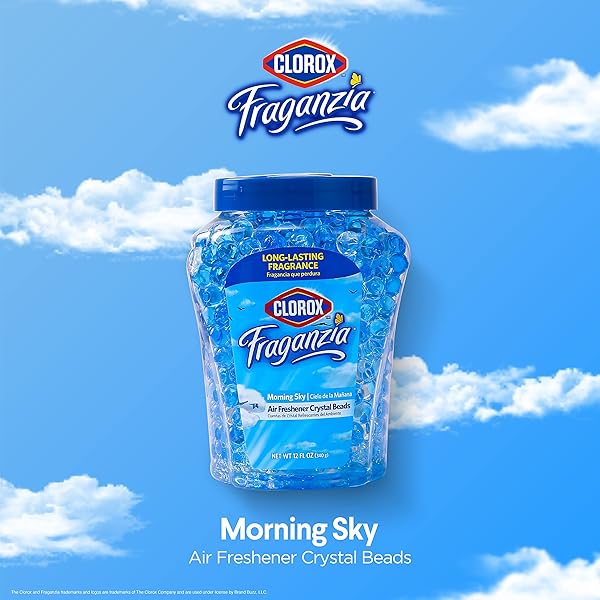 CLOROX FRAGANZIA CRYSTAL BEADS AIR FRESHENER VALUE PACK | LONG-LASTING AIR FRESHENER BEADS | GEL BEADS AIR FRESHENER IN MORNING SKY SCENT FOR HOME, BATHROOM, OR CAR 12 OZ TWIN PACK (24 OZ TOTAL)