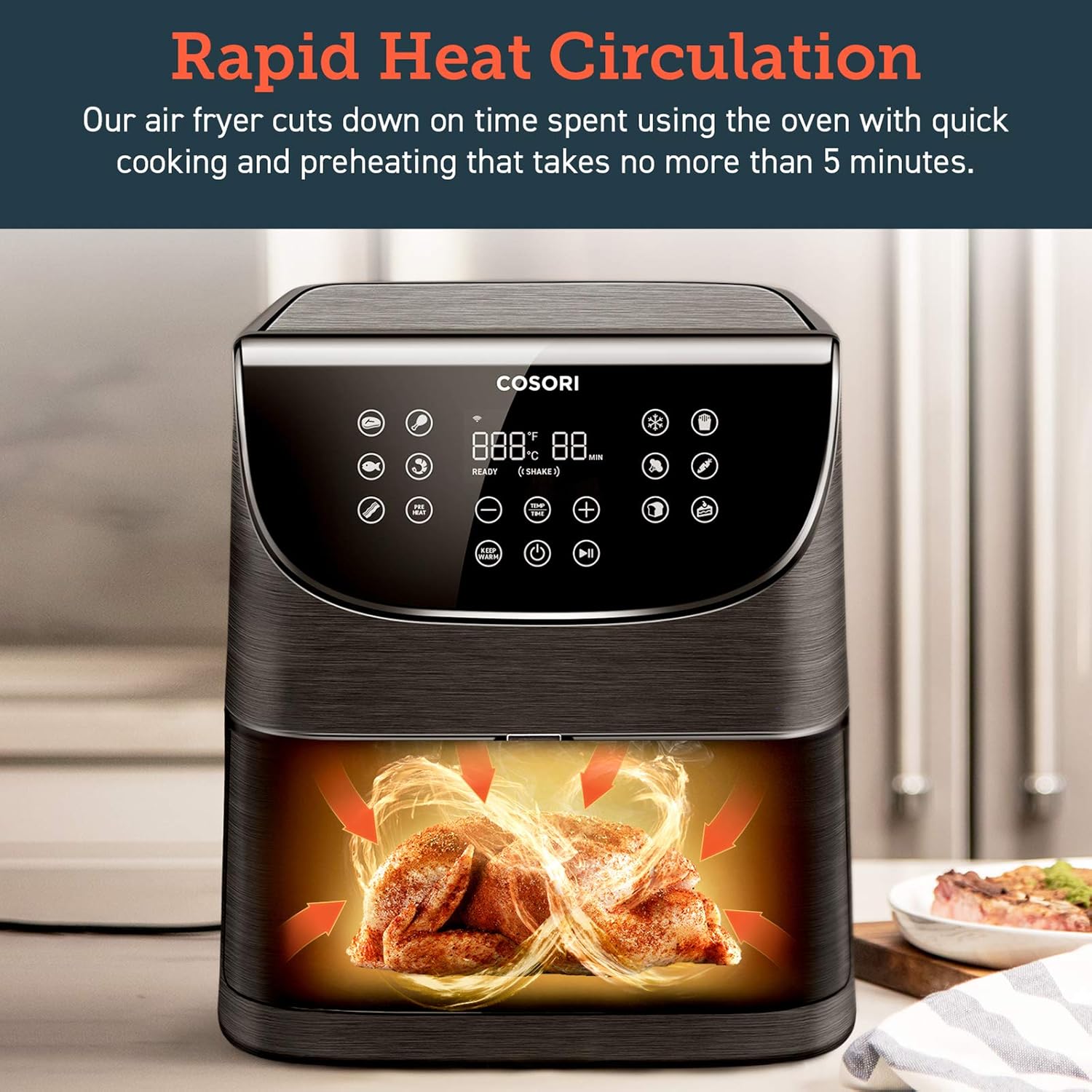 COSORI Smart WiFi Air Fryer 5.8QT(100 Recipes), Digital Touchscreen with 11 Cooking Presets for Air Frying, Roasting & Keep Warm ,Preheat & Shake Remind, Works with Alexa & Google Assistant,1700W: Kitchen & Dining