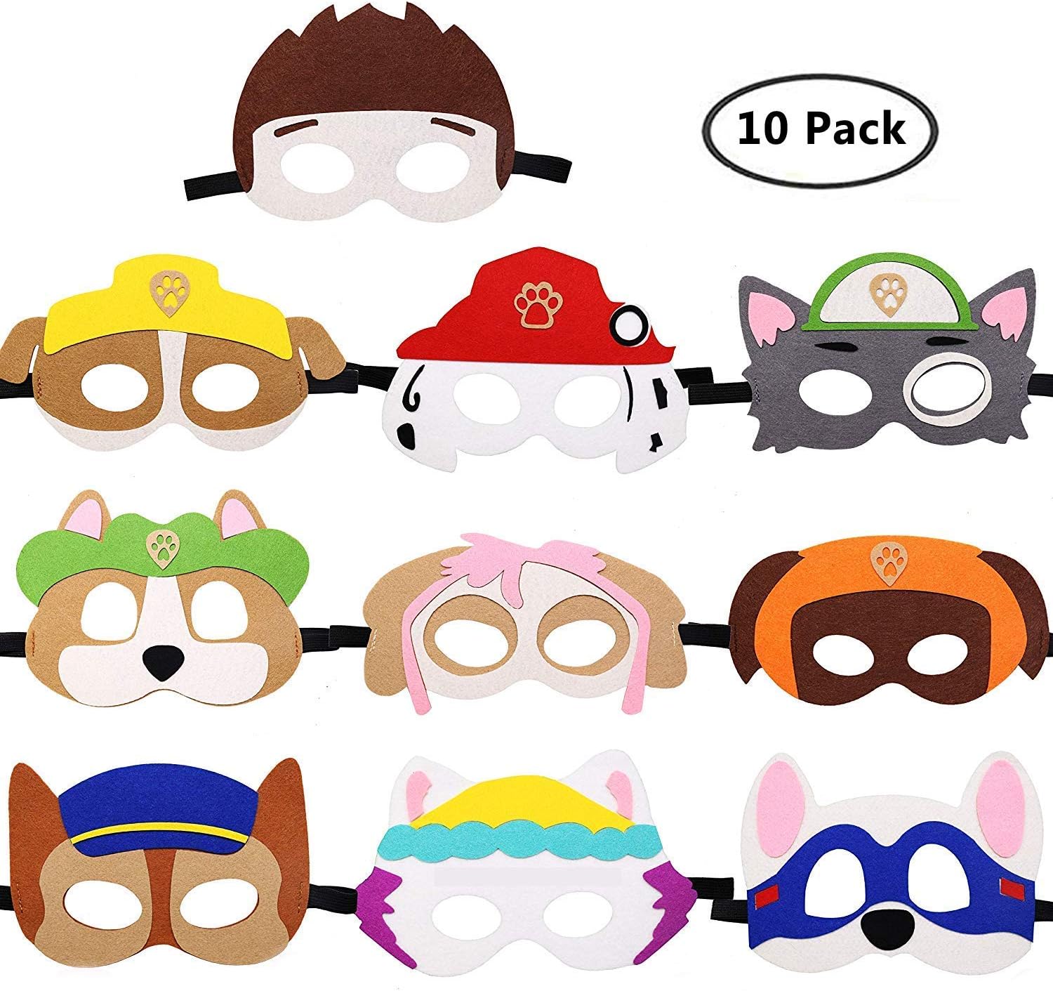 Hooggle Paw Dog Patrol Toys Puppy Party Masks Birthday Cosplay Character Party Favors Supplies for Kids (Set of 10)