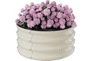 SOCONT Round Galvanized Raised Garden Bed Kit, 2 x 2 x 1ft White Galvanized Garden Boxes, Outdoor for Vegetables