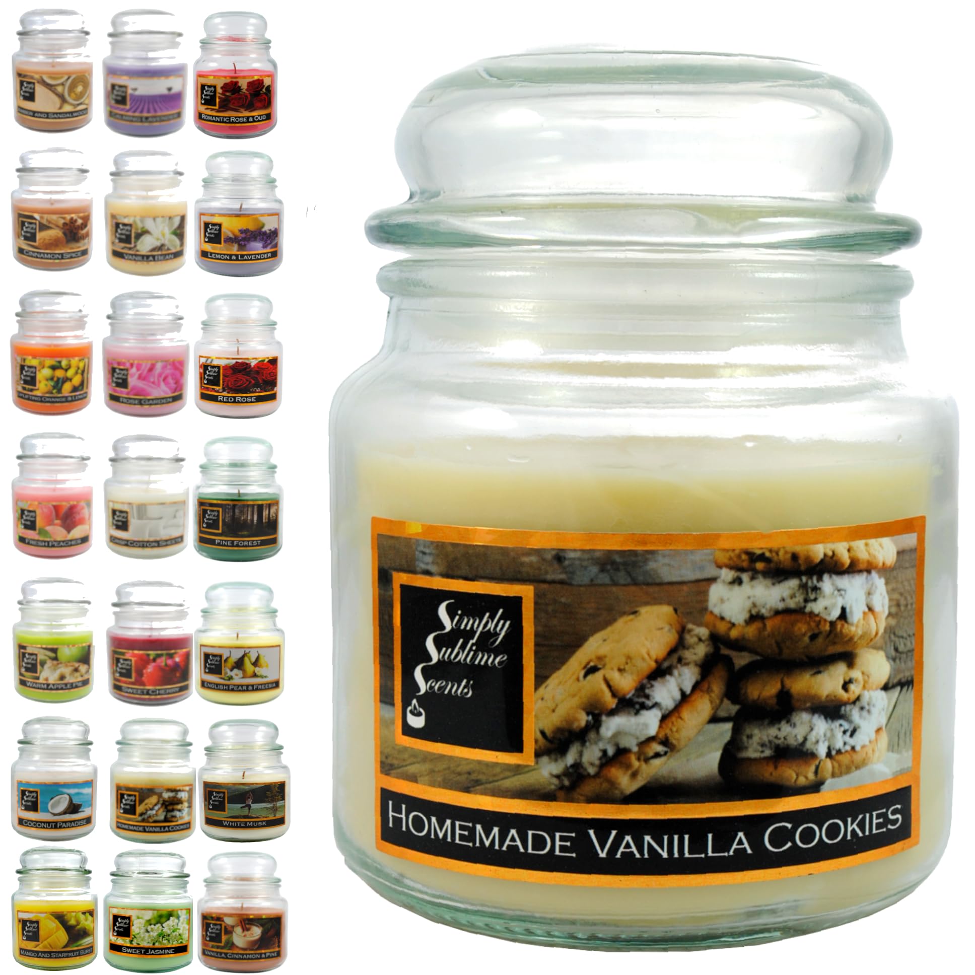 SIMPLY SUBLIME SCENTS - Luxury Scented Candle - Exceptional Fragrance Oil - Medium Glass Jar, Up to 76 Hours - Clever Wax Formula For a Long, Clean & Even Burn - Homemade Vanilla Cookies - Cotton Wick