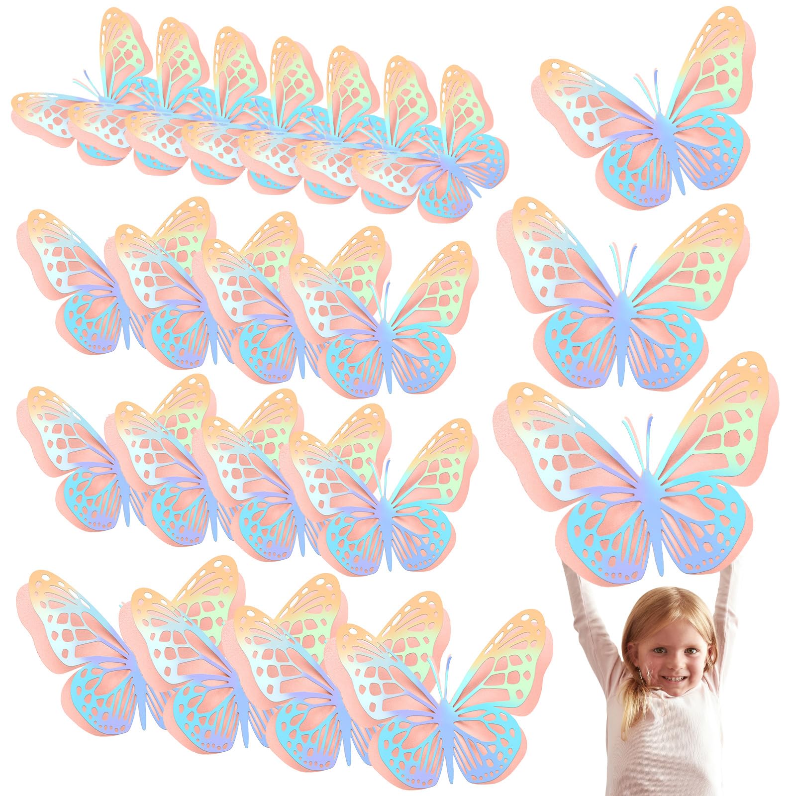 Photo 1 of Geosar 20 Pcs 3D Large Butterfly Party Decoration 2 Layer Giant Paper Butterfly Stickers for Birthday Baby Shower Nursery Wall Decor (Pink,Silver)