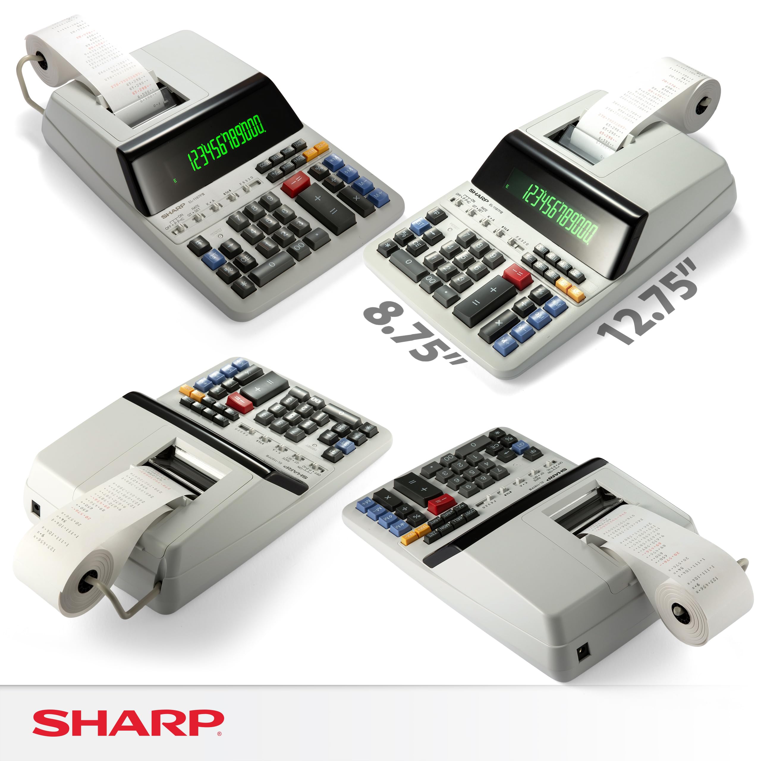 Sharp EL-1197PIII Heavy Duty Color Printing Calculator with Clock and Calendar