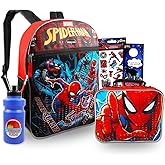 Marvel Spiderman Backpack with Lunch Box Set - Spiderman Backpack for Boys 4-6, Spiderman Lunch Box, Water Bottle, Stickers, More | Spiderman Backpack for Kids