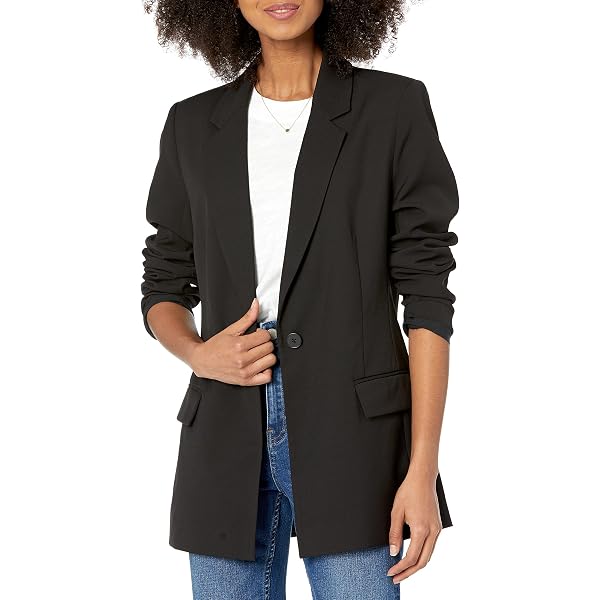 Women's Ruched Sleeve Blazer – Collared Casual Formal Lined Jacket, 3/4 Sleeve