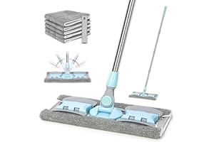 VAIIGO 360° Rotating Microfiber Dust Mop, Hardwood Floor Mop, Dust Flat Mop, Stainless Steel Handle with Extension and 5 Reusable Mop Pads, for Home/Office Floor Cleaning