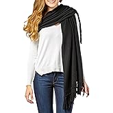 Fishers Finery Women's 100% Cashmere Knit Shawl Wrap with Fringe | Oversized 78” long by 28” wide