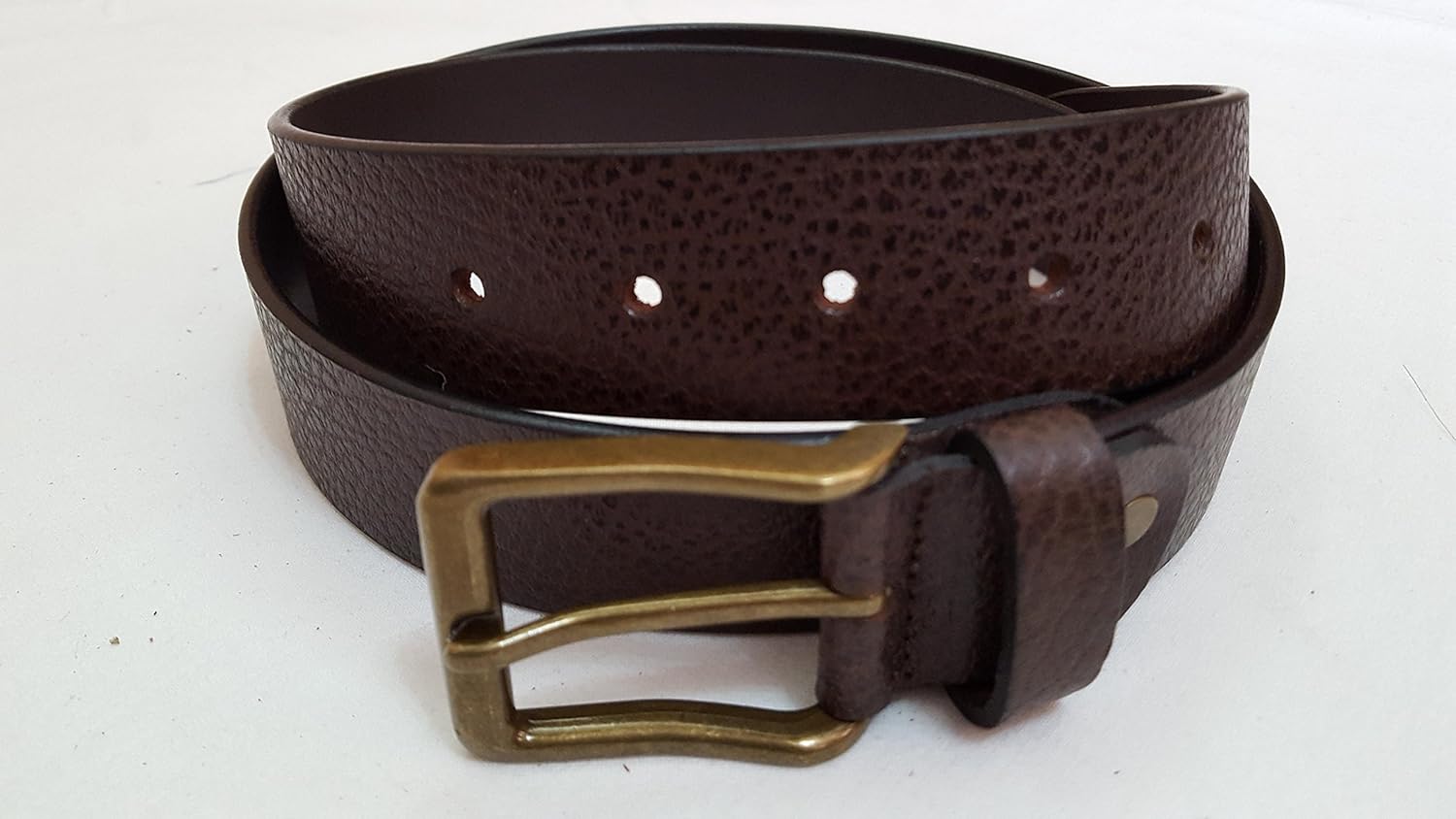 Men Brown Grained Large (Size 36) leather belt with Modern silver