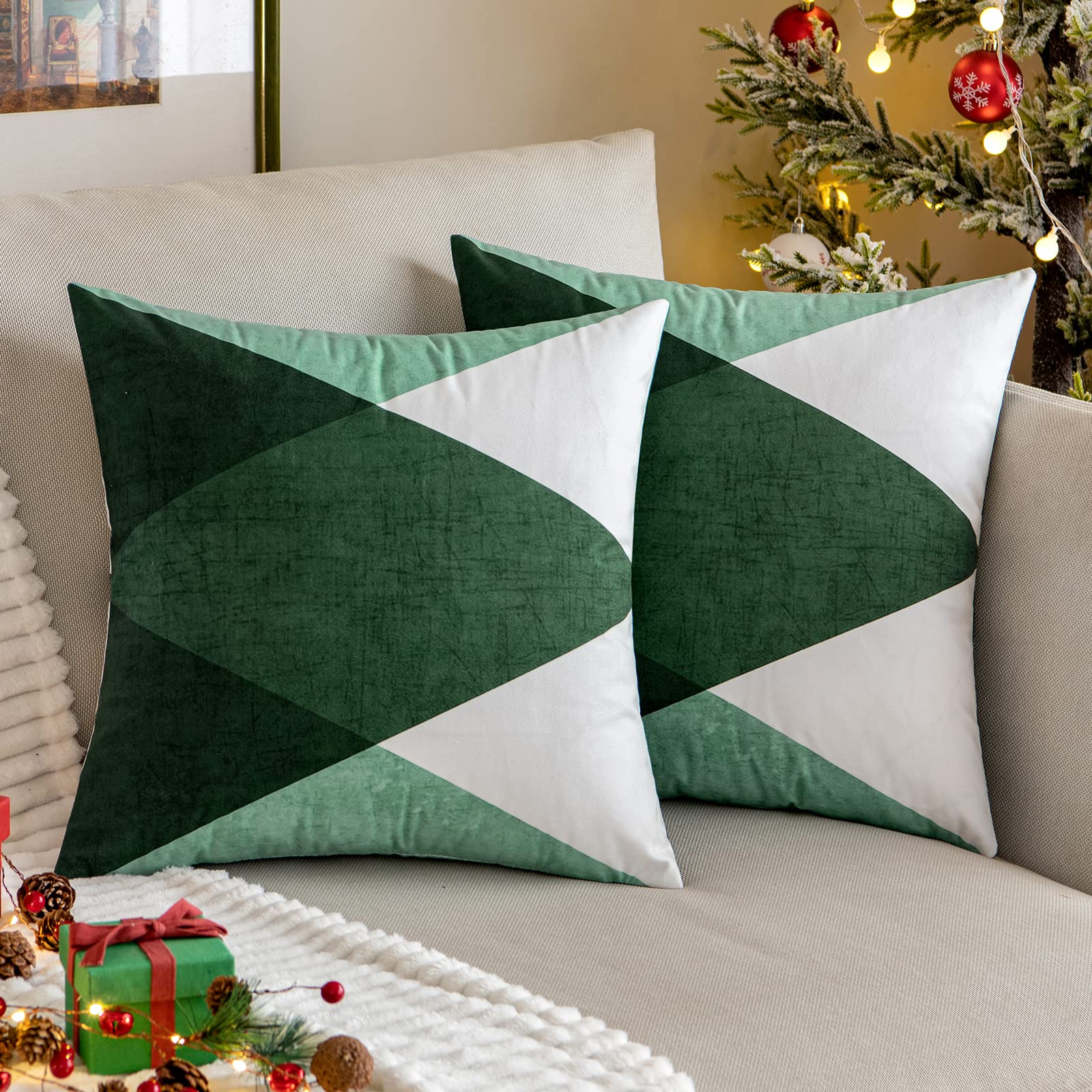 MIULEE Christmas Geometric Cushion Covers Cushions Decorative Square Soft Suedette Throw Pillow Case Print Pillowcases for Sofa Couch Livingroom Bed 40x40 cm 16x16 Inches 2 Pieces Turquoise