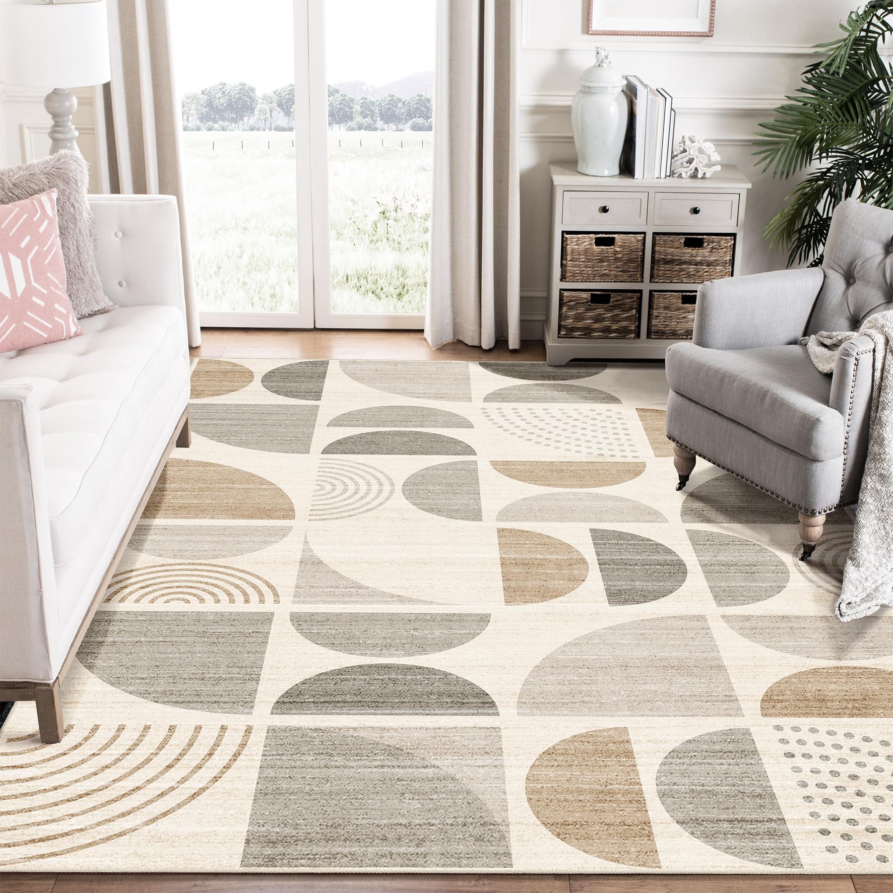 MUJOO Area Rug 6x9,Washable Rugs for Living Room Bedroom Dining Room,Large Boho Throw Floor Carpet Non Slip Soft Modern Abstract Bohemian Neutral Beige