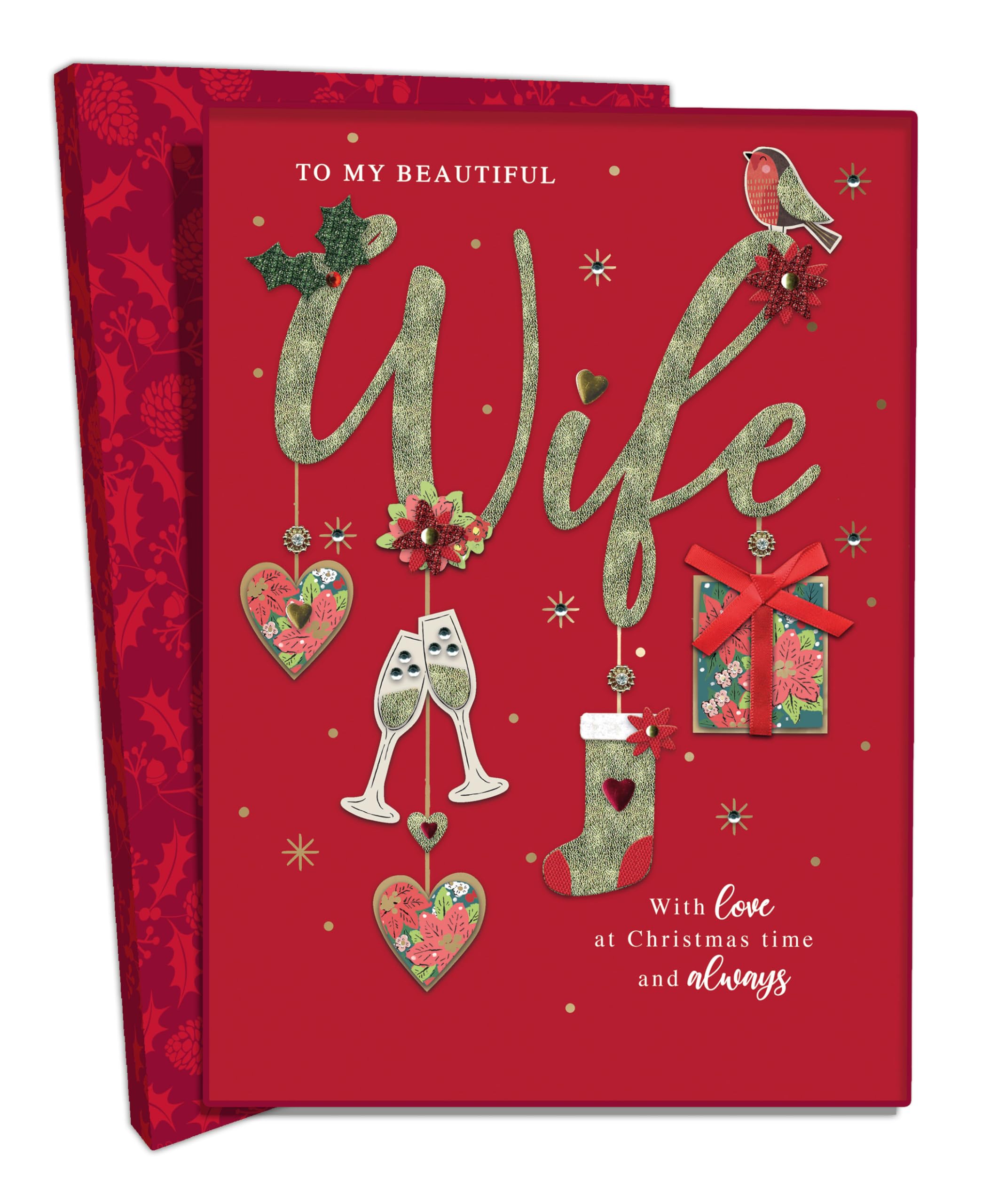 Boxed Beautiful Wife Luxury Lavish Keepsake Christmas Greeting Card In A Box KCSNXLB062