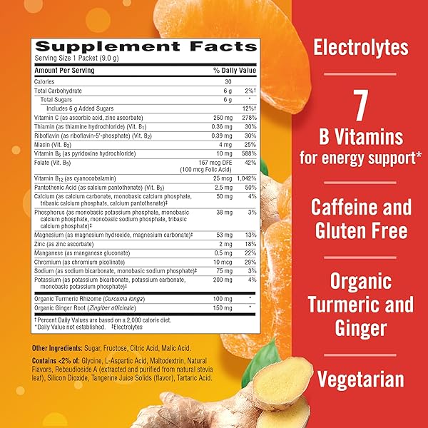 EMERGEN-C CITRUS-GINGER FIZZY DRINK MIX, TURMERIC AND GINGER, IMMUNE SUPPORT, NATURAL FLAVORS WITH HIGH POTENCY VITAMIN C, 18 COUNT