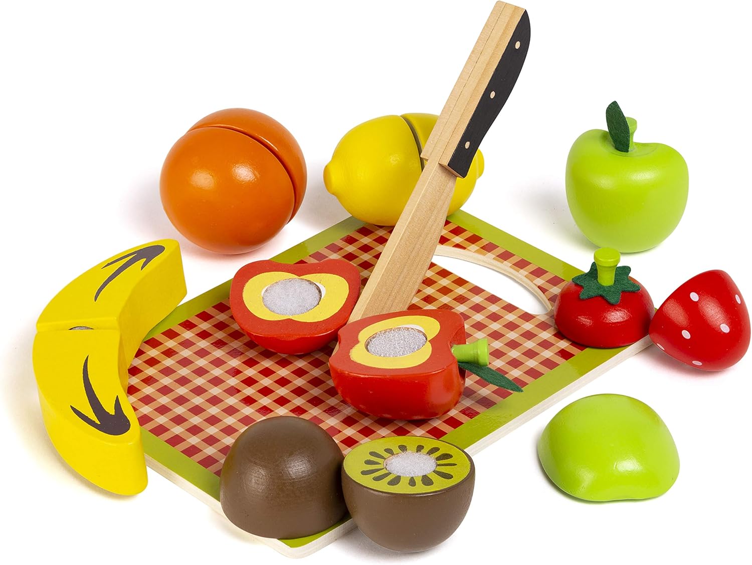 abeec Wooden Play Food Fruit Set 14 Wooden Play Food Pieces Pull
