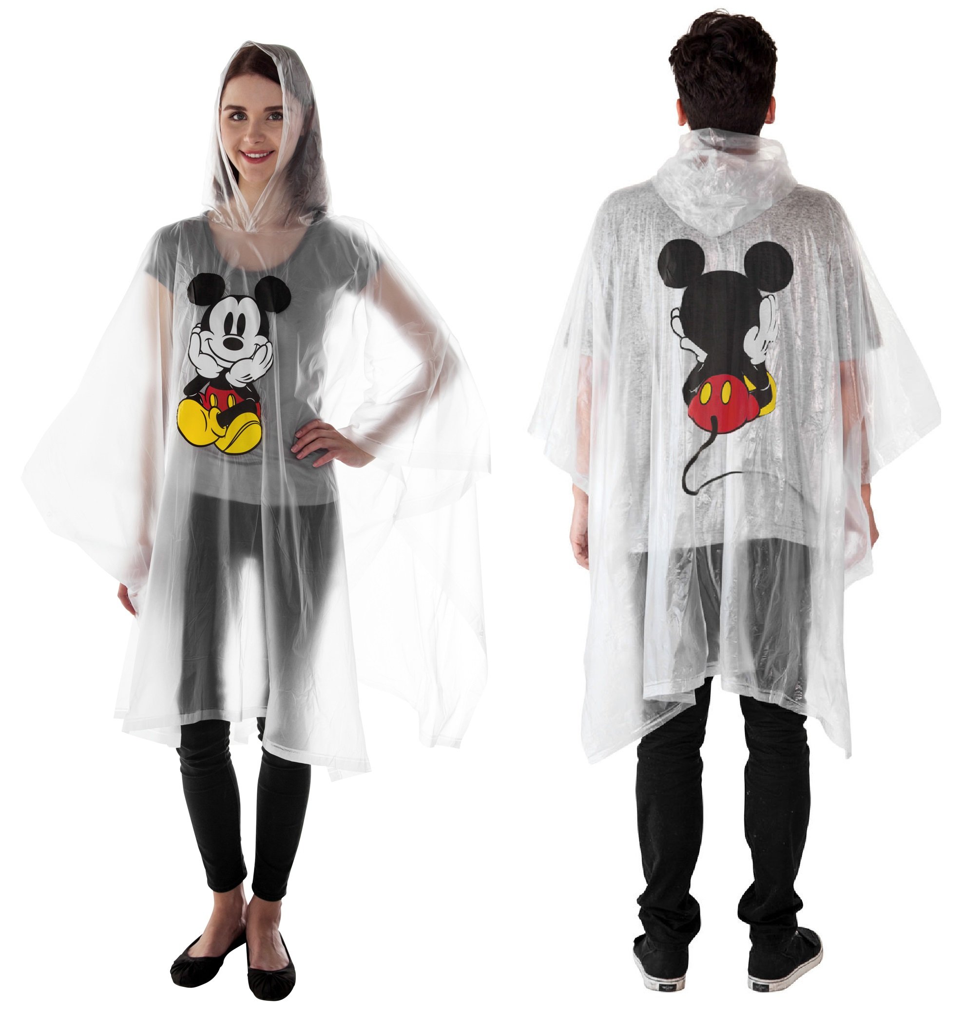 Disney 2Pack Mickey Mouse Rain Poncho Hoodie Front Back Print (2 Pack