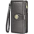 Travelambo Women's Wallet RFID Blocking Credit Card Holder Large Capacity Wristlet Leather Wallets Purse