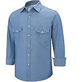 COEVALS CLUB Mens Denim Western Cowboy Work Pearl Snap Button up Long Sleeve Regular Fit Shirts