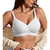 Wireless Bras for Women No Underwire Comfortable Push Up Bra V Neck Seamless Bralette Full Coverage White Medium