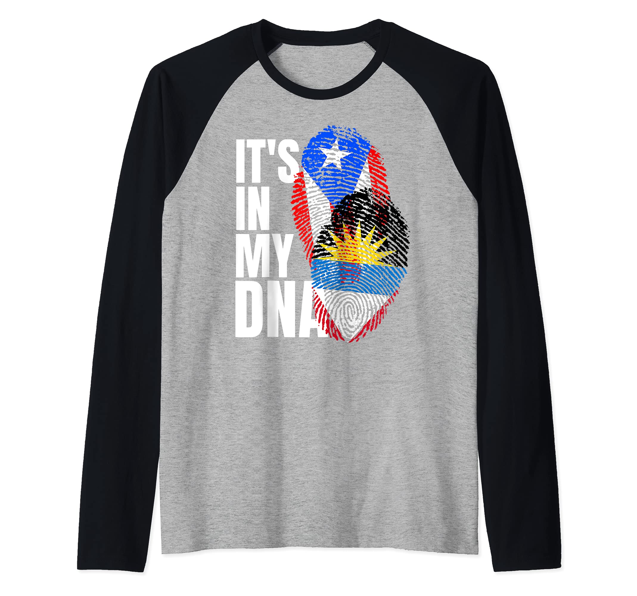 Antigua Plus Puerto Rican Mix DNA Flag Heritage Raglan Baseball Tee