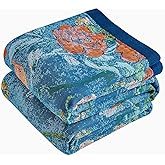 Tvqbxp Boho Throw Blanket 100% Cotton Muslin Woven Blanket Bohemian Bed Throws Vintage Rustic Farmhouse Decor Reversible Bed Blanket Quilt for All Seasons(Blue 60"x80")