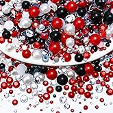 Towenm 60g Mix Pearl Rhinestones for Crafts, 2mm-10mm Mixed Sizes Flatback Rhinestones and Half Pearls for Tumblers Shoes Nails Face Art Bedazzling, with Picker Pen, Red|Black|White