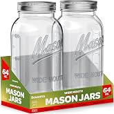 SEWANTA Wide Mouth Mason Jars 64 oz [2 Pack] With Mason Jar Lids and Bands, Mason Jars 64 oz - For Canning, Fermenting, Pickl