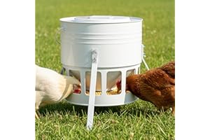 KOL Metal Chicken Feeder - 20lbs No Waste Chicken Feeder with 12 Ports, Powder Coated Rust-Proof Design & Smooth Edges for Safe Feeding (Jade White)