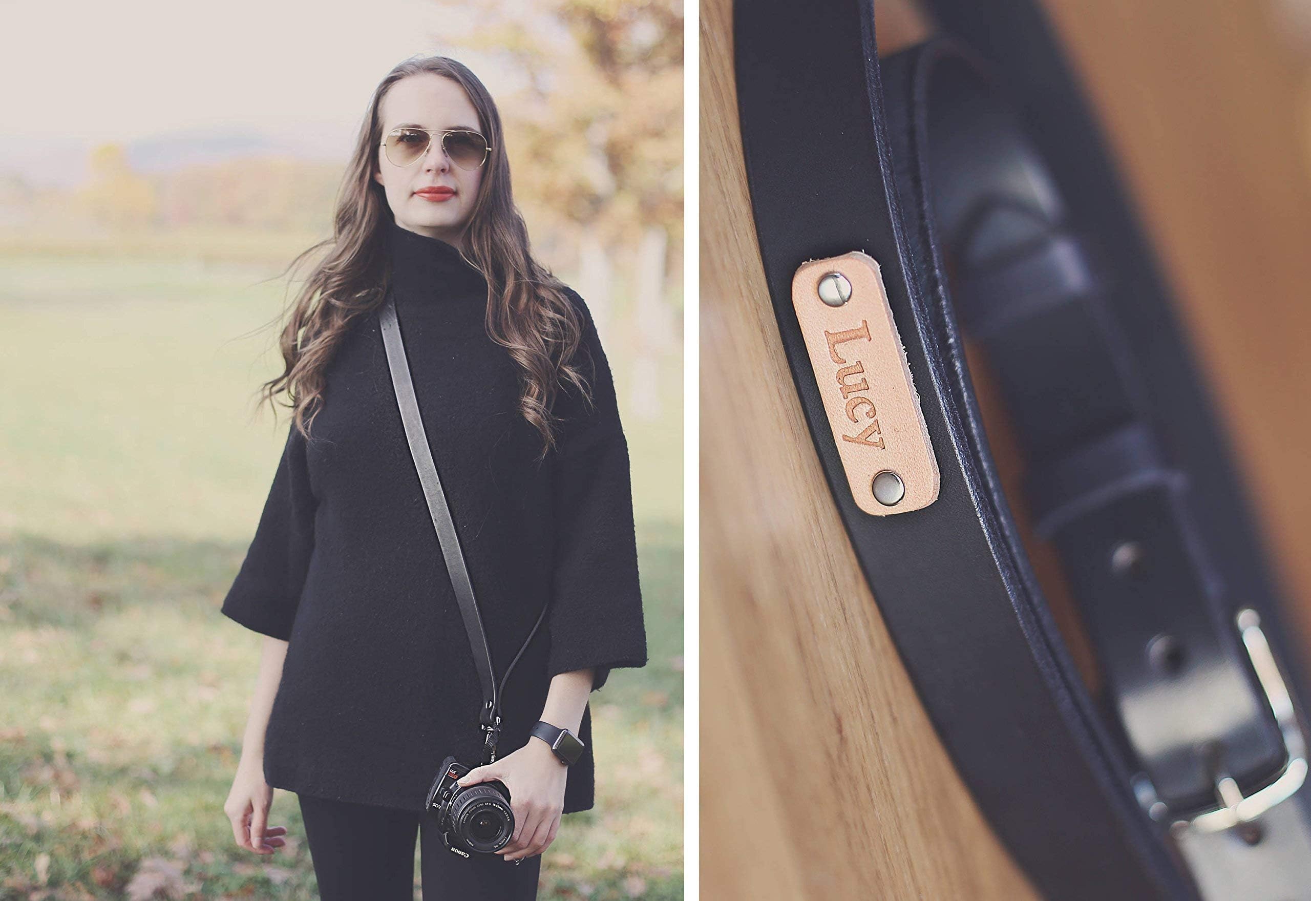 Custom Sling Leather Camera Strap, Handmade personalized gift, Shoulder Sling, Camera Harness Adjustable, Custom name initials, Black, Brown
