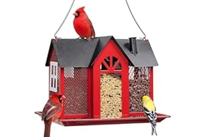 Kingsyard Bird Feeder House for Outside, Metal Mesh Wild Bird Feeder with Triple Feeders for Finch Cardinal Chickadee, Large 