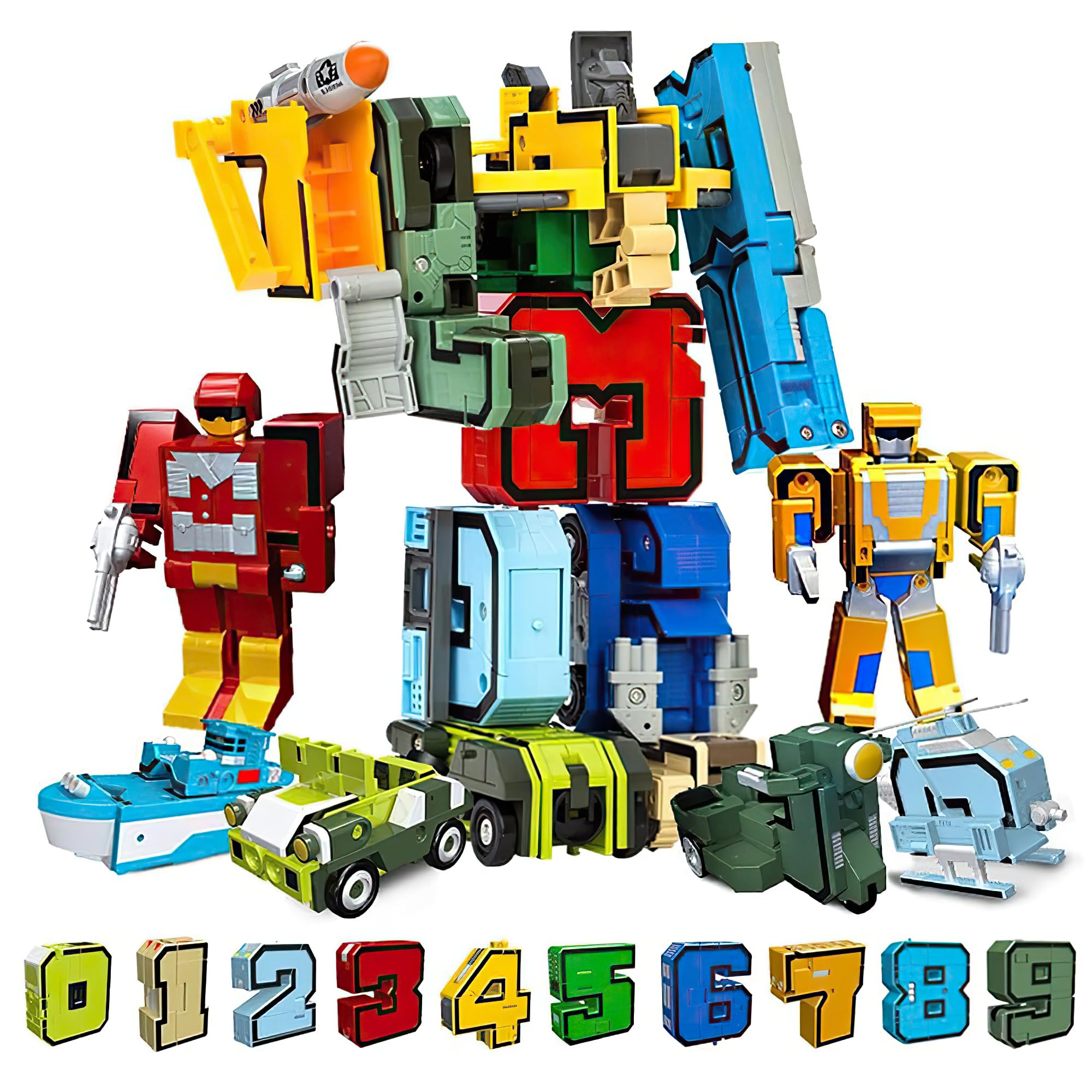 OBEST Number Transforming Robot Toys 15Pcs, Assemble Alphabet Building Blocks Kits, Transform Into Car Vehicle/Dinosaur,Education Cognitive Letter,Early Learning Gift for Boy Girl