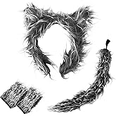 HyperFun Wolf Ears Tail and Gloves Set - Wolf Costume Dress-Up Accessories, for Halloween, Cosplay Party