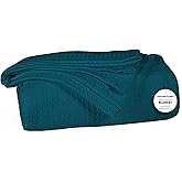 Cotton Clinic Waffle Bed Blanket 100% Cotton - All Season Blanket - Soft Breathable Lightweight - Perfect Blanket Layer for Couch Bed Sofa - Cozy Warm King Size Bed Blanket Teal