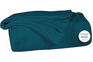Cotton Clinic Waffle Bed Blanket 100% Cotton - All Season Blanket - Soft Breathable Lightweight - Perfect Blanket Layer for Couch Bed Sofa - Cozy Warm Queen Size Bed Blanket Teal