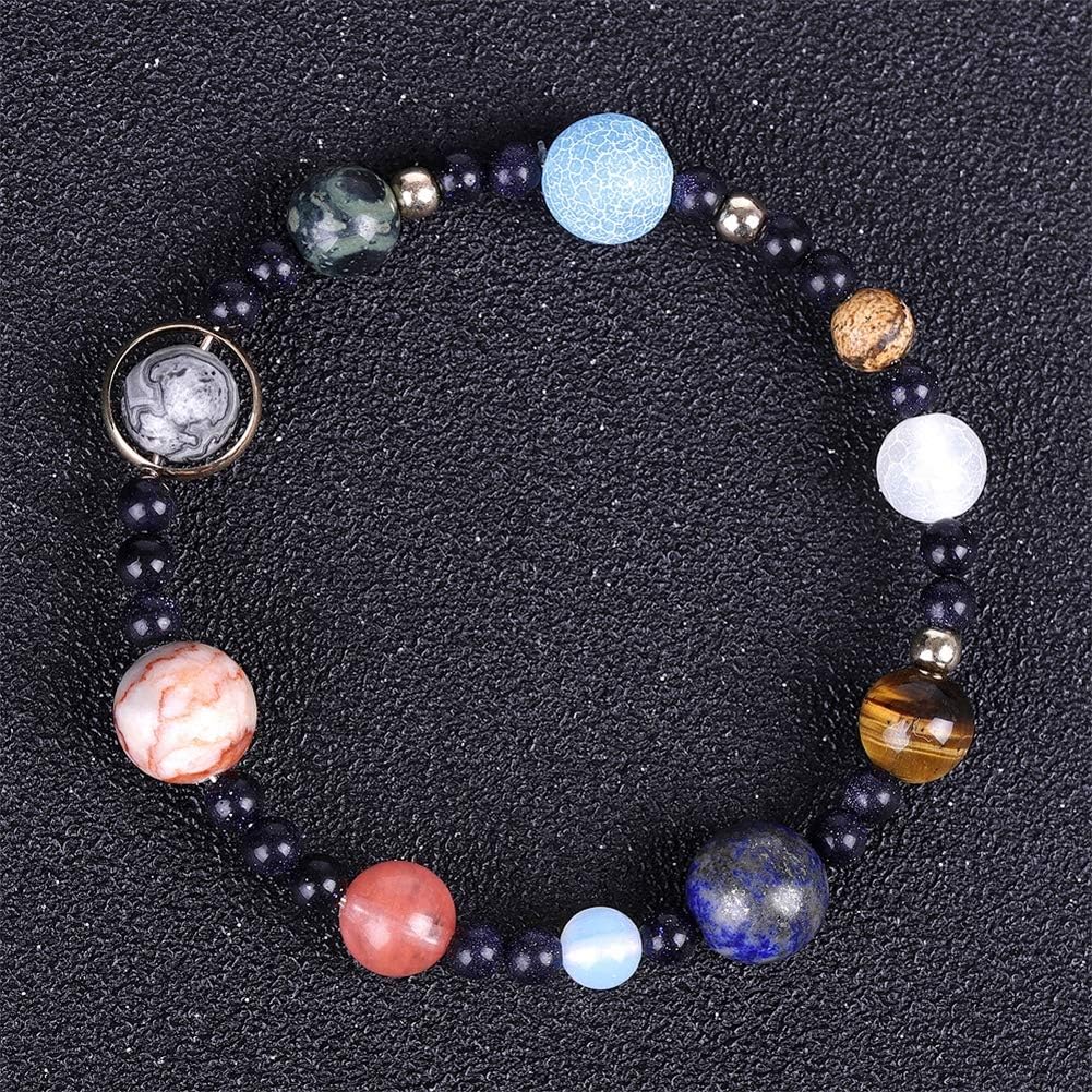 YOROOW Natural Stone Solar System Bracelet for Ladies And Mens, 9 Guard Planets & Blue Earth Talisman Lucky Bracelet Jewelry