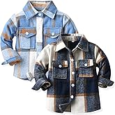 Ilyboz Little Flannels 2 Pack Toddler Baby Boys Plaid Flannel Shirts Jackets Long Sleeve Lapel Button Down Shirt Top Outfit