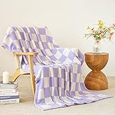 Checkered Blanket, Cozy Soft Throw Blankets for Couch Bed, Fluffy Plaid Lightweight Comfy Travel Picnic Blanket Gifts for Sofa Chair Living Room Camping (Lavender Purple, Throw 50"x60")