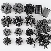 DYSHIPEN 16 Pcs Gift Bows,Bows for Gift Wrapping and Presents,2 Crimped Curling Ribbons,2 Curly Bows,Christmas Bows,for Parties, Birthdays, Weddings. (Black, 3.5in+2.5in)
