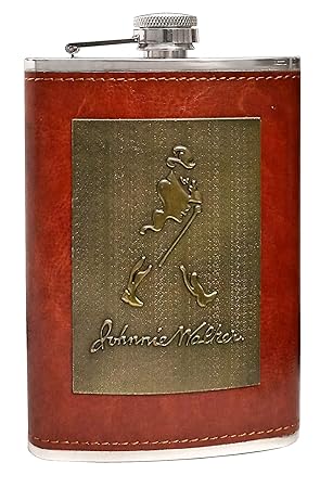 THW Johnnie Design Stitched Leather Covered Stainless Steel Hip Flask 9 oz 266 ML, Alcohol Wine Beer Whiskey Scotch Rum Vodka Holder