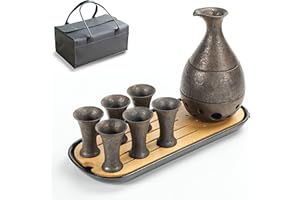 TEANAGOO Traditional Japanese Sake Set, Sake Carafe(6 Oz) with 6 Sake Cups (0.9 Oz) for Hot or Cold Japanese Soju Liquor with