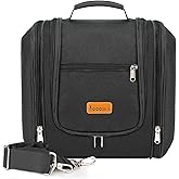 COOSKY Hanging Travel Toiletry Bag for Women and Men, 6 Organizer Compartments, Large Toiletries essentials, Bathroom Cosmetic Accessories, Water-resistant Makeup Bag, Holds Full-Size Shampoo, Black