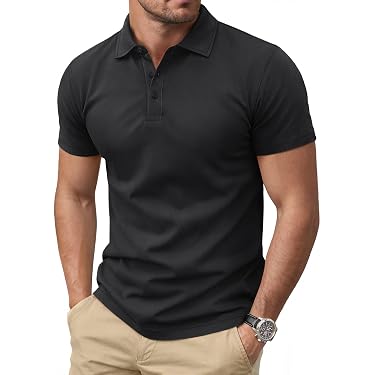 polo dress shirts amazon Mens Casual Polo Shirts Classic Slim Fit Long Sleeve Business Dress Shirts Stylish Lightweight Golf Shirt Pocket Black at Amazon Men's Clothing store