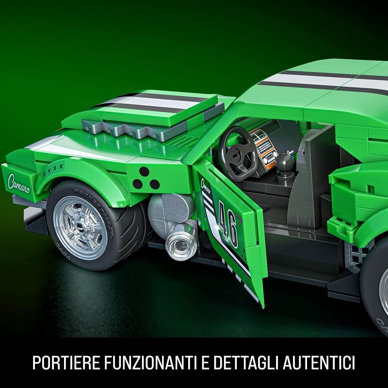 ​​Mattel Brick Shop Hot Wheels - Custom ’68 Camaro Serie Speed, set da costruire con 289 pezzi, dettagli realistici e adesivi per personalizzare l'auto, 10+ anni, JFT16